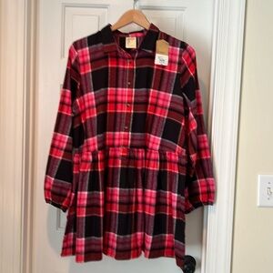 There Abouts Girls Plus pink plaid flannel dress